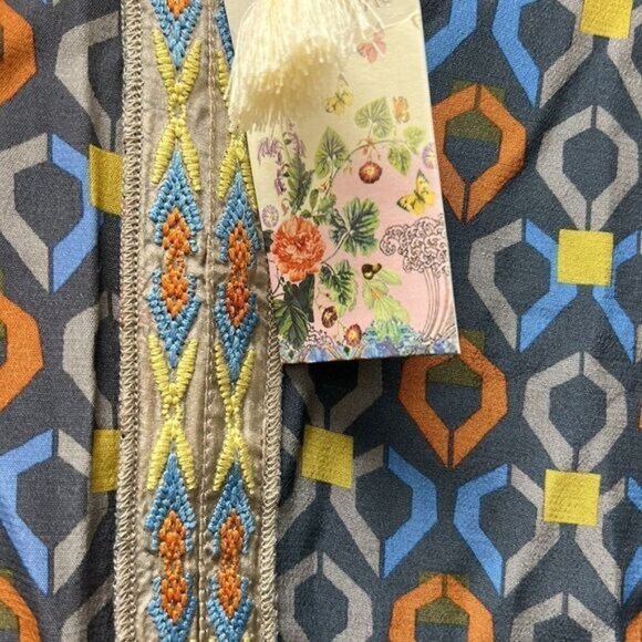 Johnny Was Becca V-Neck Blouse XS Multicolor Floral Geometric Boho - Picture 5 of 11